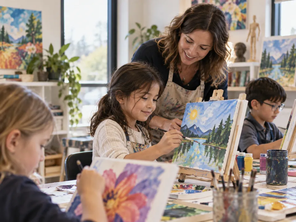 Children creating artwork in an OPSMA art class in Mississauga