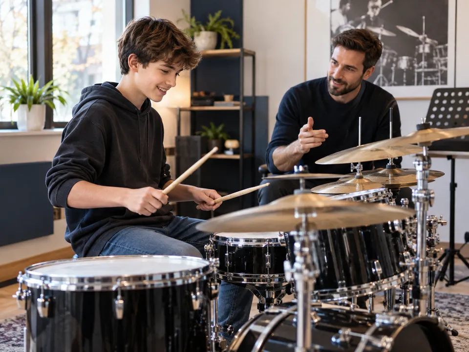 Student receiving a private drum lesson in Mississauga